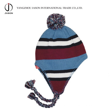 Chapeau tricoté acrylique chaud tricoté toque earflap tricoté chapeau Bobble oreille rabat beanie chapeau